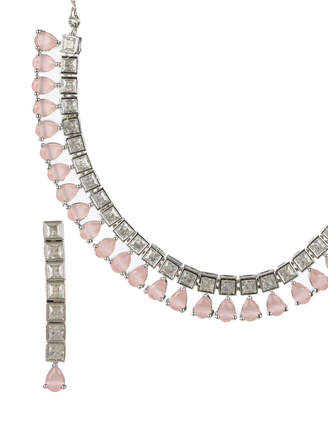 Priyaasi Pink Leaf AD Rose Gold-Plated Jewellery Set