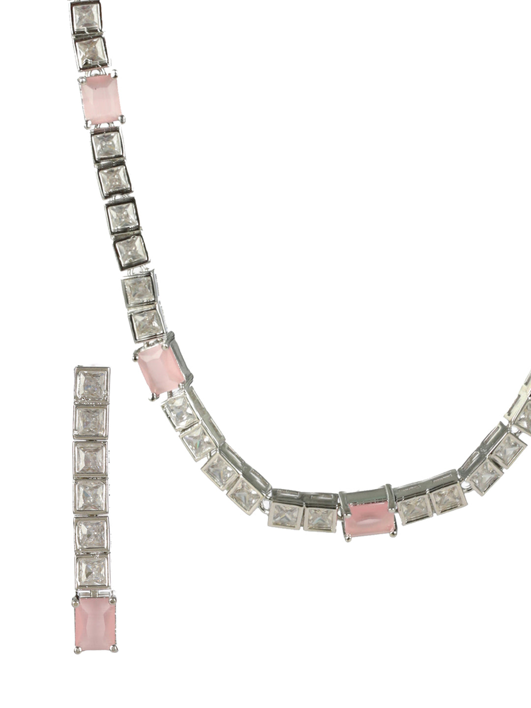 Priyaasi Pink Blocks AD Silver-Plated Jewellery Set