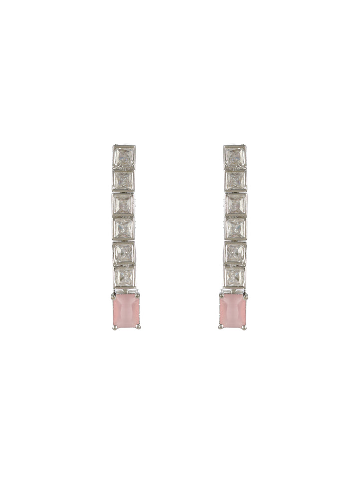 Priyaasi Pink Blocks AD Silver-Plated Jewellery Set