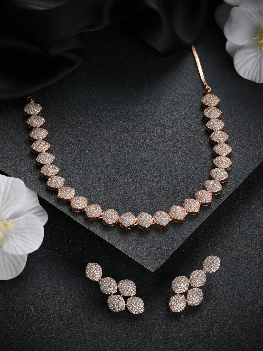 Priyaasi Pretty Leaves AD Rose Gold-Plated Jewellery Set