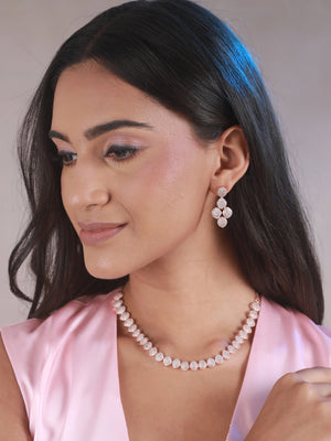 Priyaasi Pretty Leaves AD Rose Gold-Plated Jewellery Set