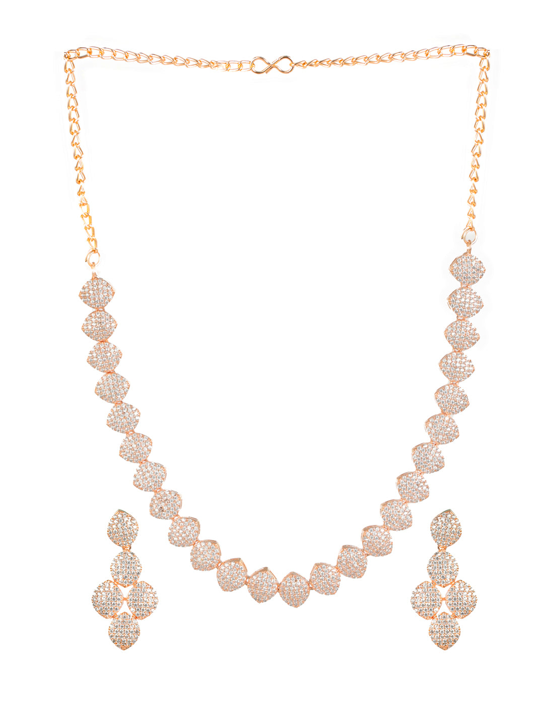 Priyaasi Pretty Leaves AD Rose Gold-Plated Jewellery Set