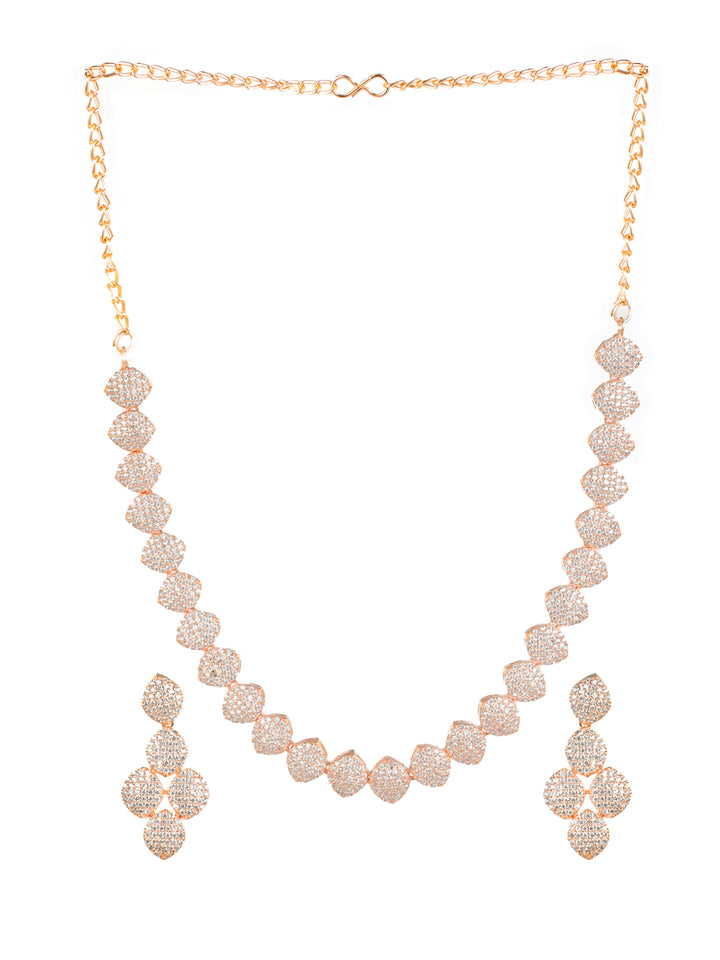 Priyaasi Pretty Leaves AD Rose Gold-Plated Jewellery Set