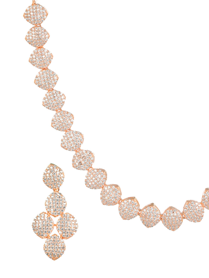 Priyaasi Pretty Leaves AD Rose Gold-Plated Jewellery Set