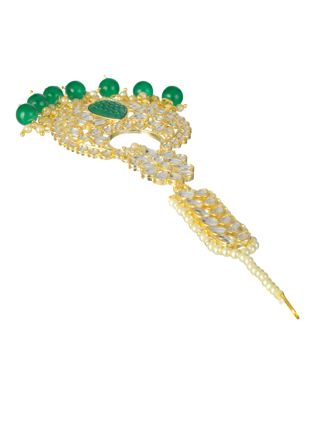 Priyaasi Green Floral Kundan Gold-Plated Jewellery Set with Maangtikka