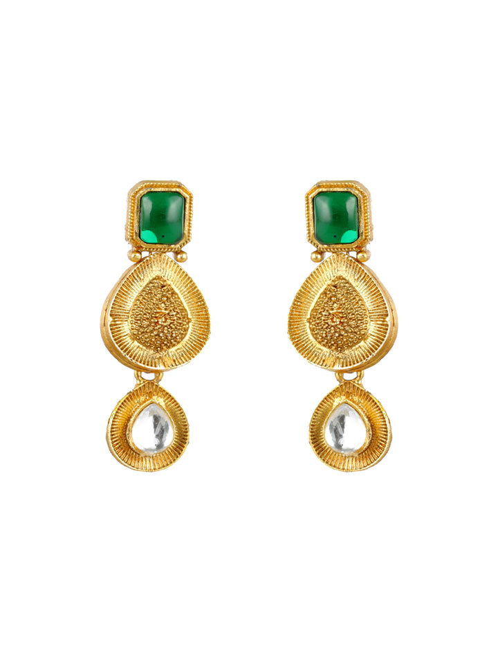 Priyaasi Studded Green Leaf Gold-Plated Jewellery Set