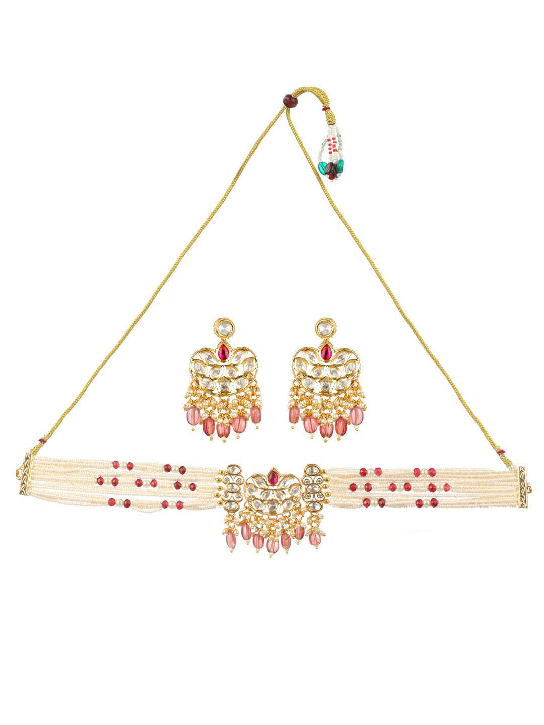 Priyaasi Studded Pink Multilayer Gold-Plated Choker Jewellery Set