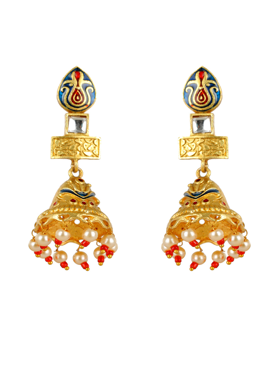Priyaasi Studded Blue Leaf Meenakari Gold-Plated Jewellery Set
