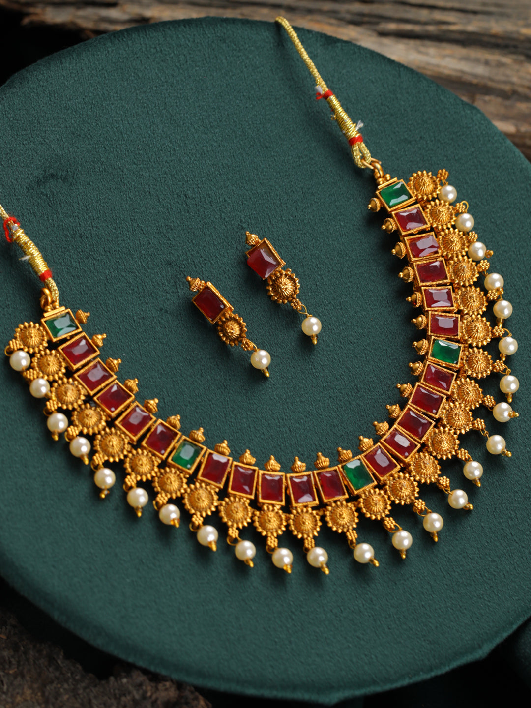Priyaasi Floral Studded Multicolor Gold-Plated Jewellery Set