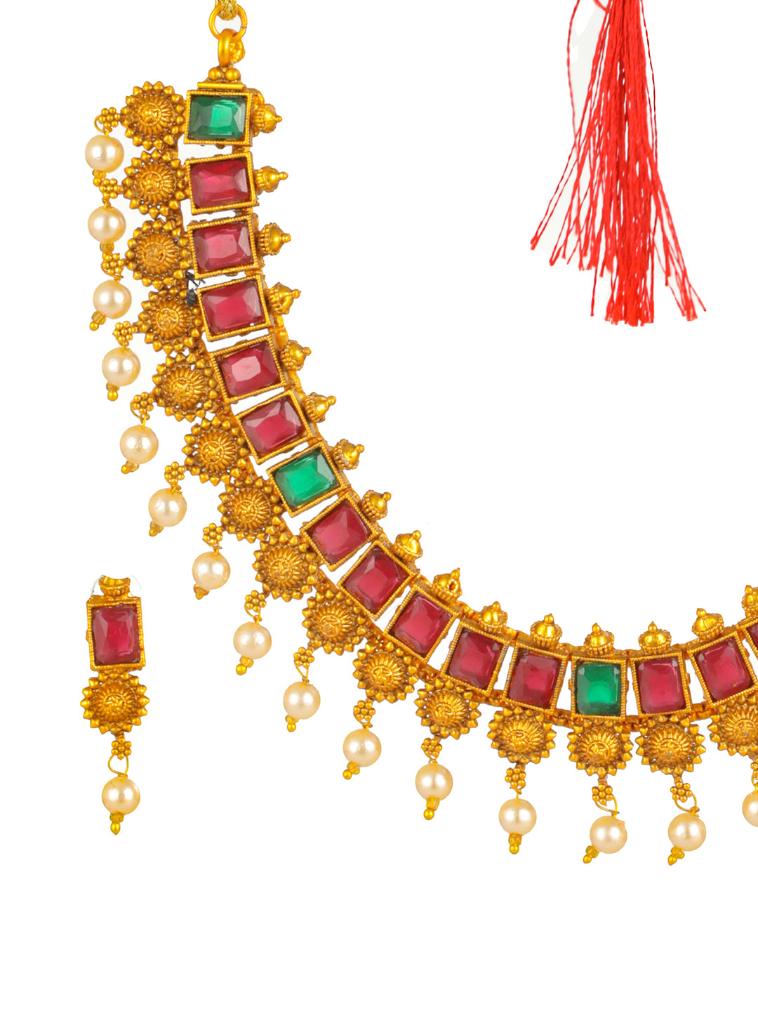 Priyaasi Floral Studded Multicolor Gold-Plated Jewellery Set