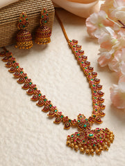 Priyaasi Multicolor Floral Paisley Kemp Stone Gold-Plated Jewellery Set