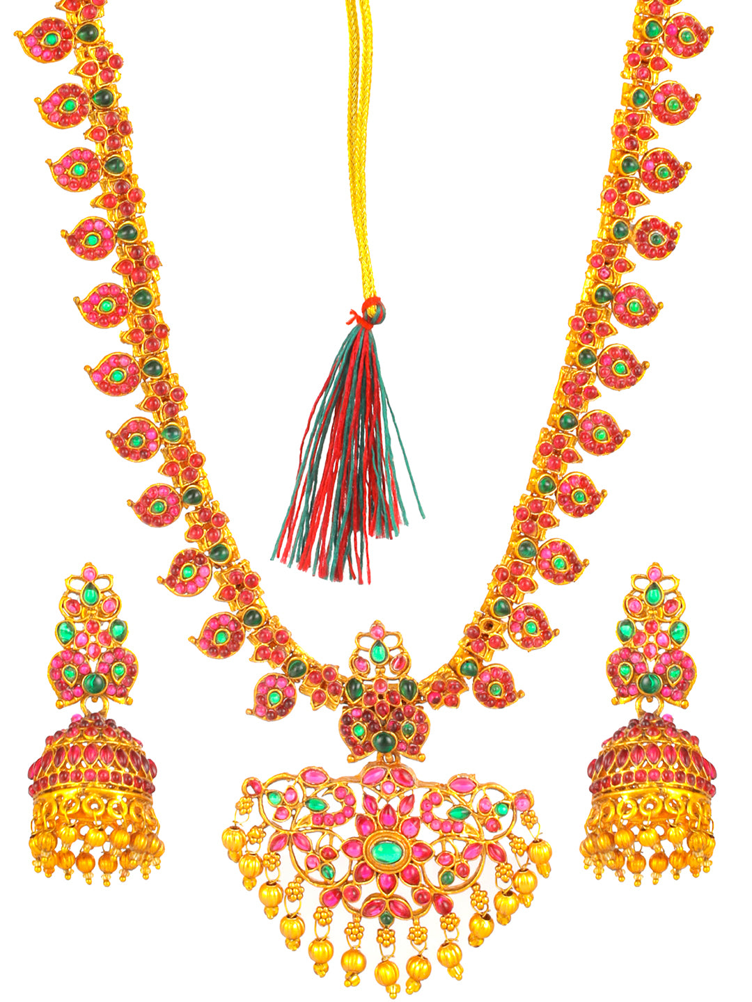 Priyaasi Multicolor Floral Paisley Kemp Stone Gold-Plated Jewellery Set