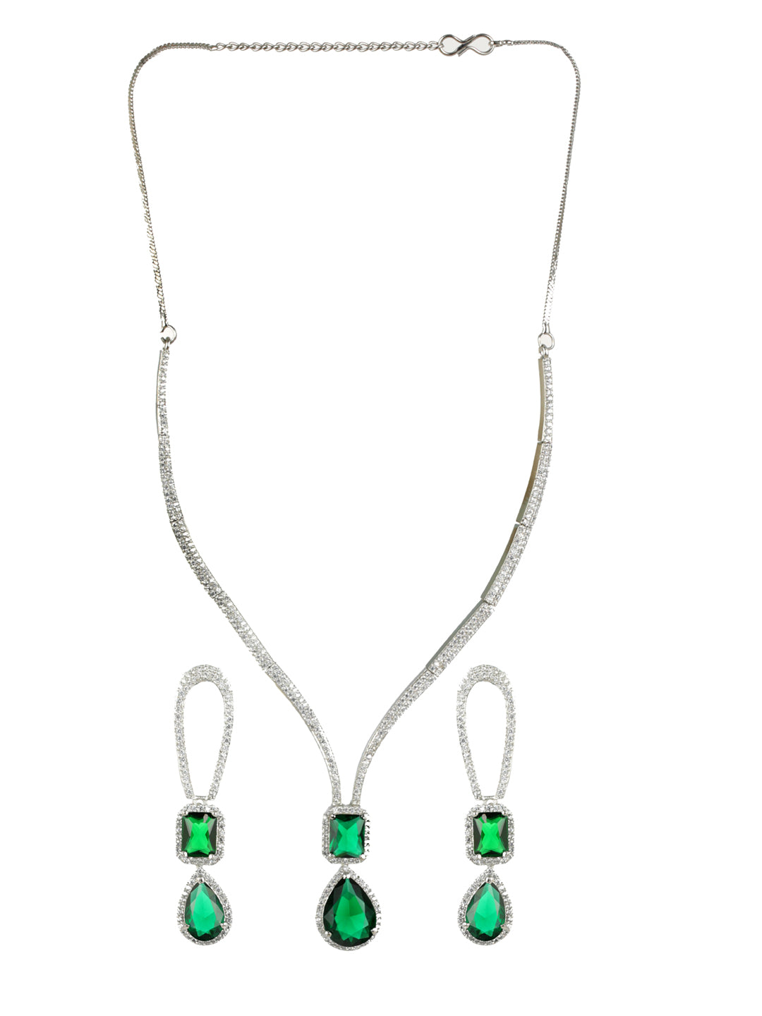 Priyaasi Green American Diamond Silver-Plated Jewellery Set