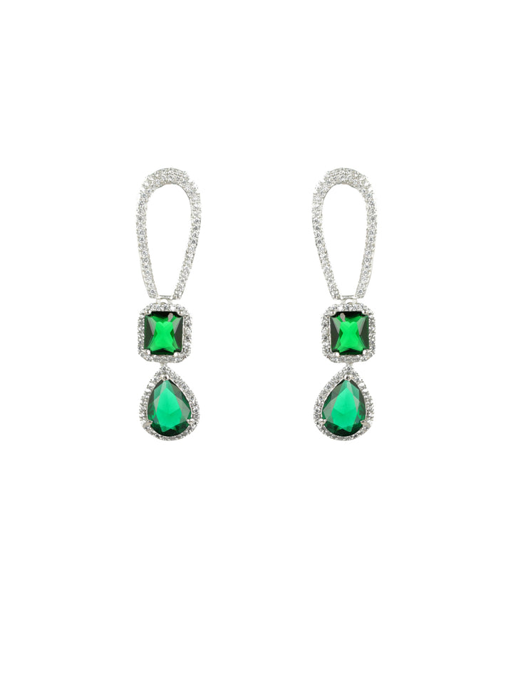 Priyaasi Green American Diamond Silver-Plated Jewellery Set