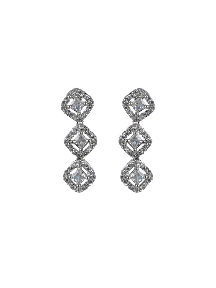 Priyaasi Halo Rings American Diamond Silver-Plated Jewellery Set