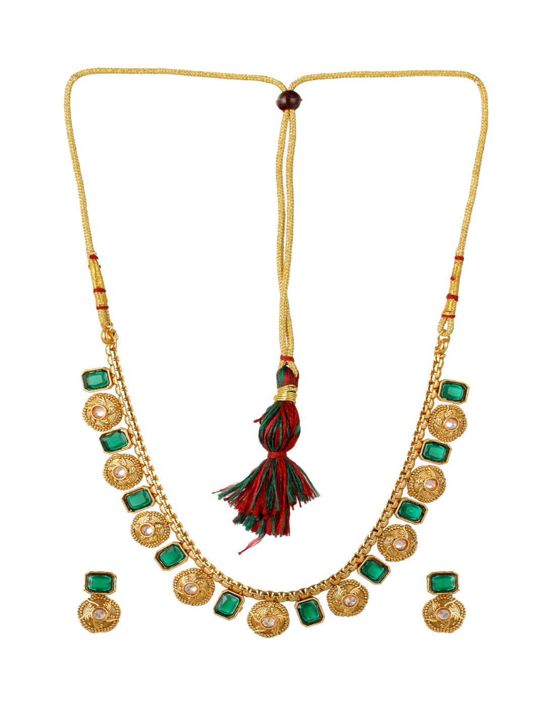 Priyaasi Studded Green Floral Gold-Plated Jewellery Set