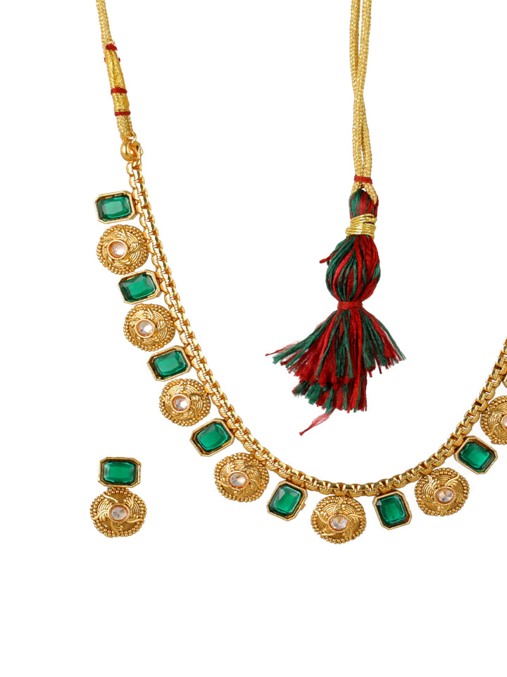 Priyaasi Studded Green Floral Gold-Plated Jewellery Set