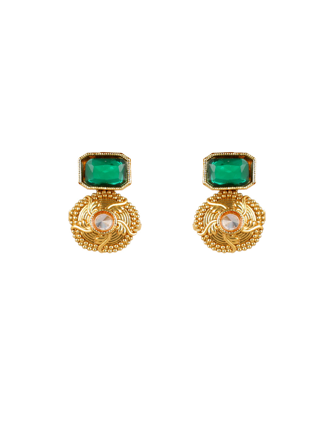 Priyaasi Studded Green Floral Gold-Plated Jewellery Set