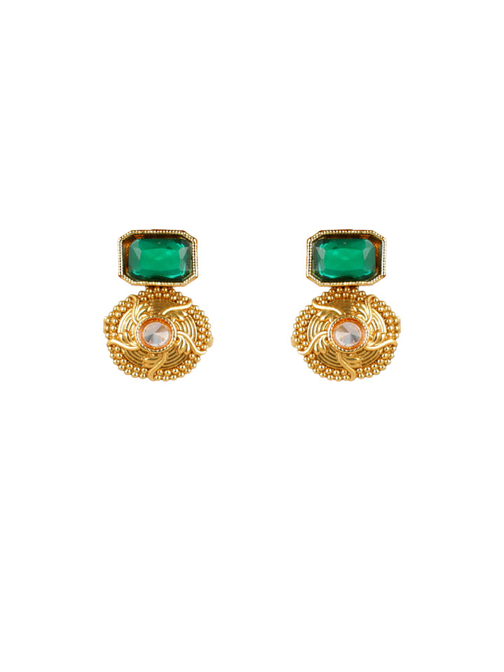 Priyaasi Studded Green Floral Gold-Plated Jewellery Set
