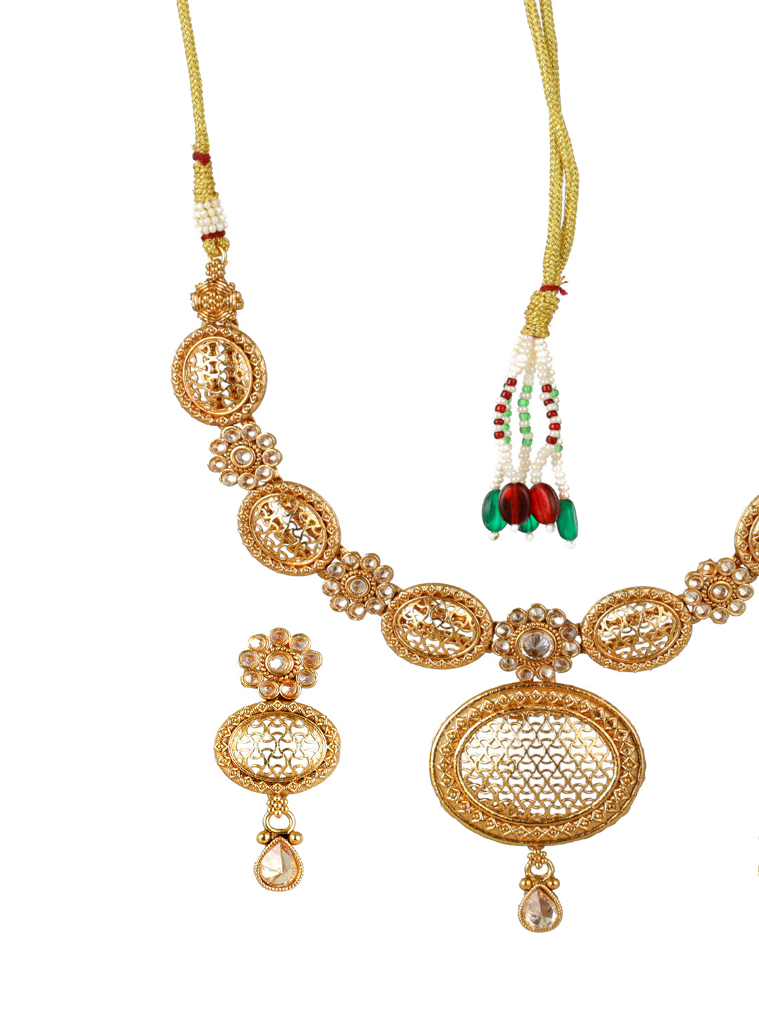 Priyaasi Studded Floral Motif Gold-Plated Jewellery Set