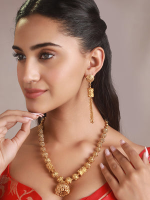 Priyaasi Engraved Spheres Floral Gold-Plated Jewellery Set