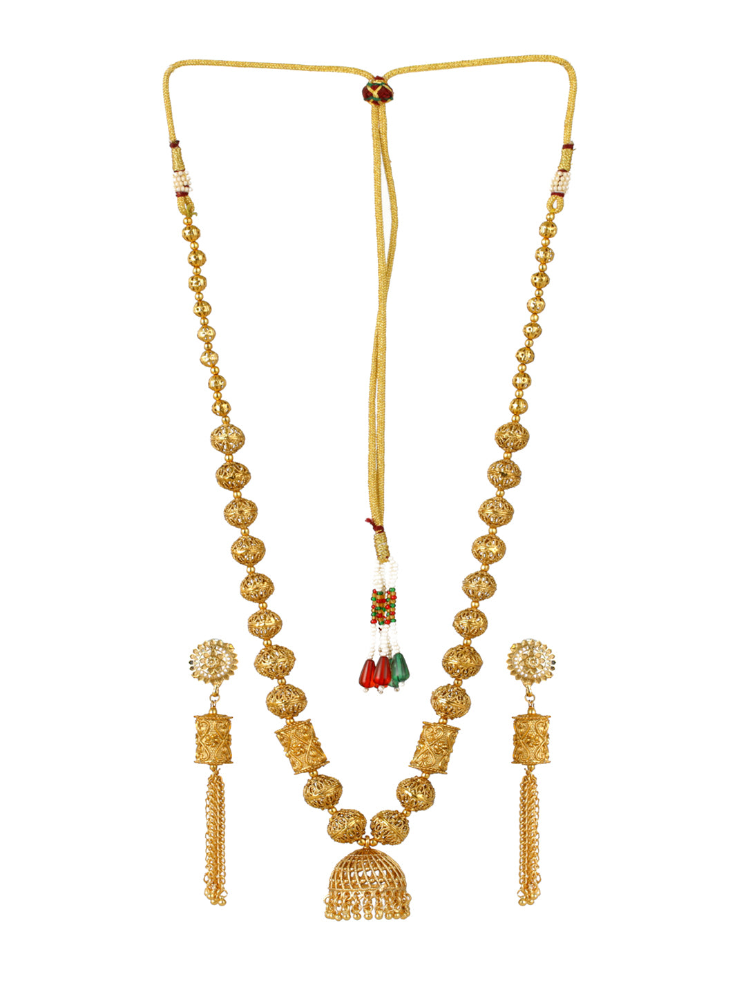 Priyaasi Engraved Spheres Floral Gold-Plated Jewellery Set