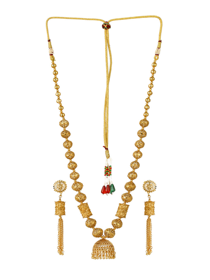 Priyaasi Engraved Spheres Floral Gold-Plated Jewellery Set