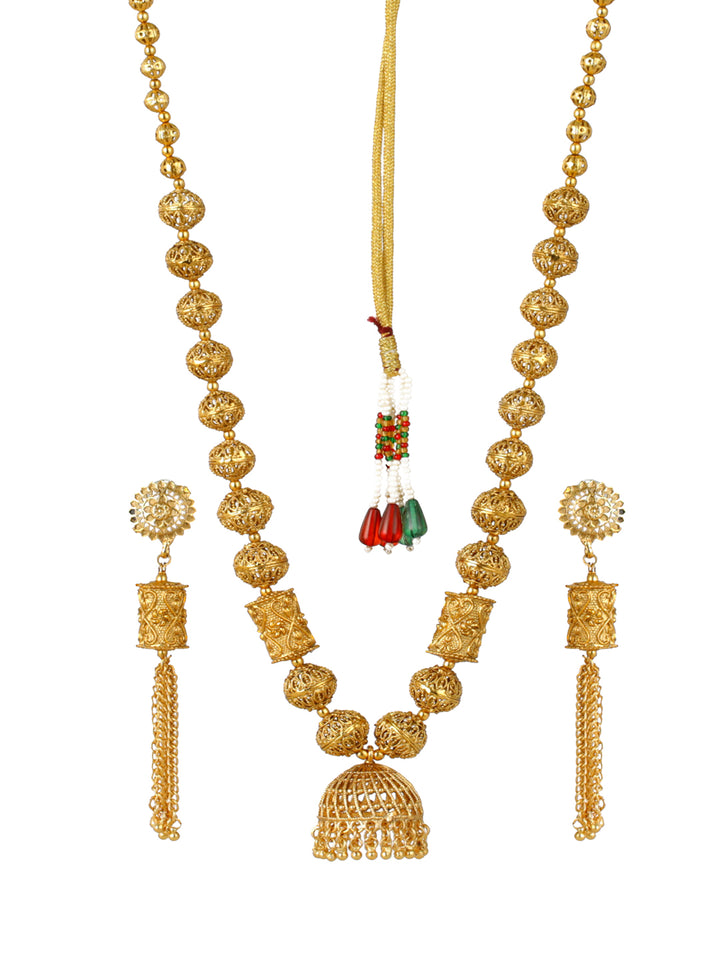 Priyaasi Engraved Spheres Floral Gold-Plated Jewellery Set