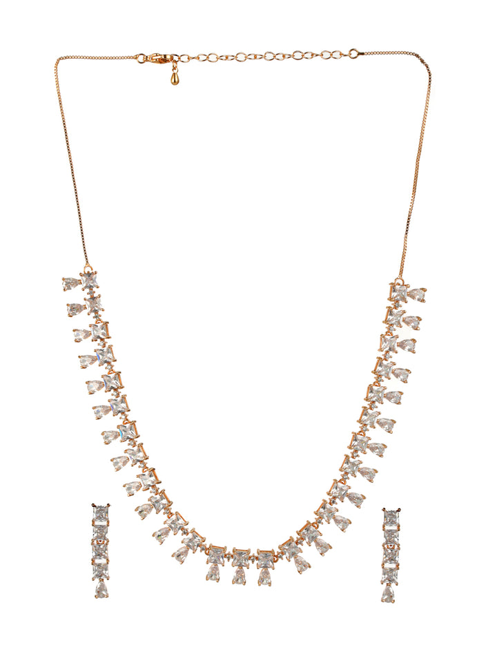 Priyaasi Droplet Blocks AD Rose Gold-Plated Jewellery Set
