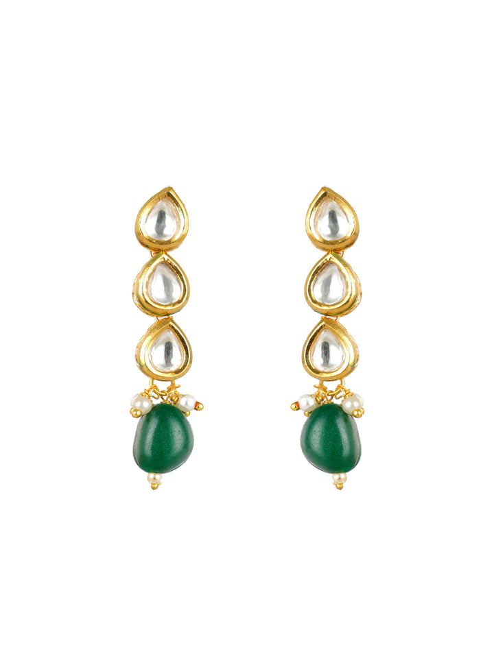 Priyaasi Green Leaf Kundan Studded Gold-Plated Jewellery Set