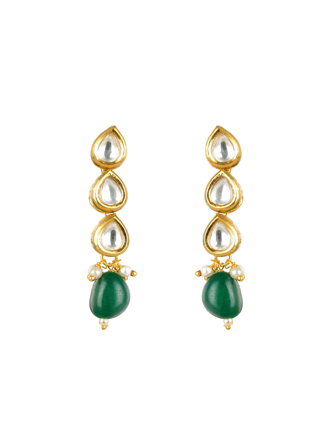 Priyaasi Green Leaf Kundan Studded Gold-Plated Jewellery Set