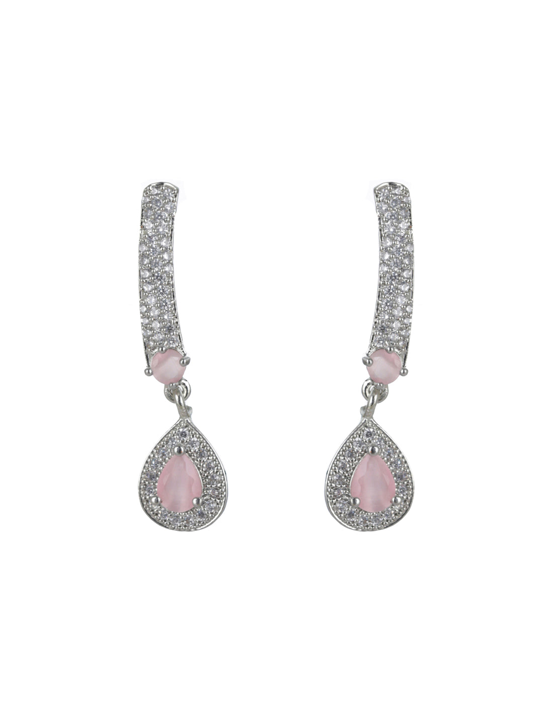 Priyaasi Pink AD Silver-Plated Pear Drop Jewellery Set