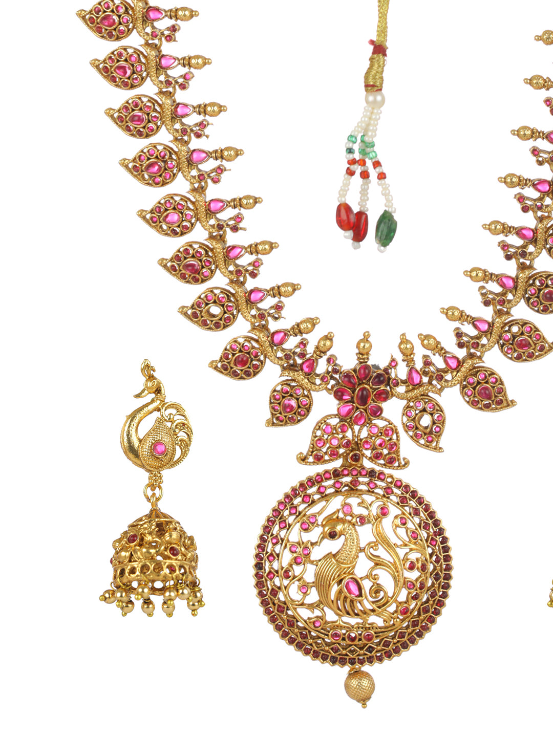Priyaasi Pink Peacock Kemp Stones Gold-Plated Jewellery Set