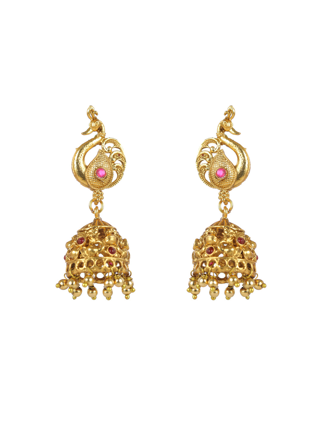 Priyaasi Pink Peacock Kemp Stones Gold-Plated Jewellery Set
