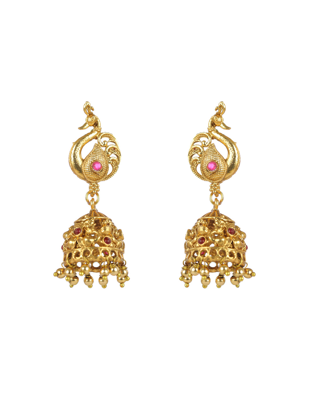 Priyaasi Pink Peacock Kemp Stones Gold-Plated Jewellery Set