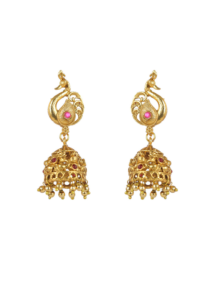 Priyaasi Pink Peacock Kemp Stones Gold-Plated Jewellery Set