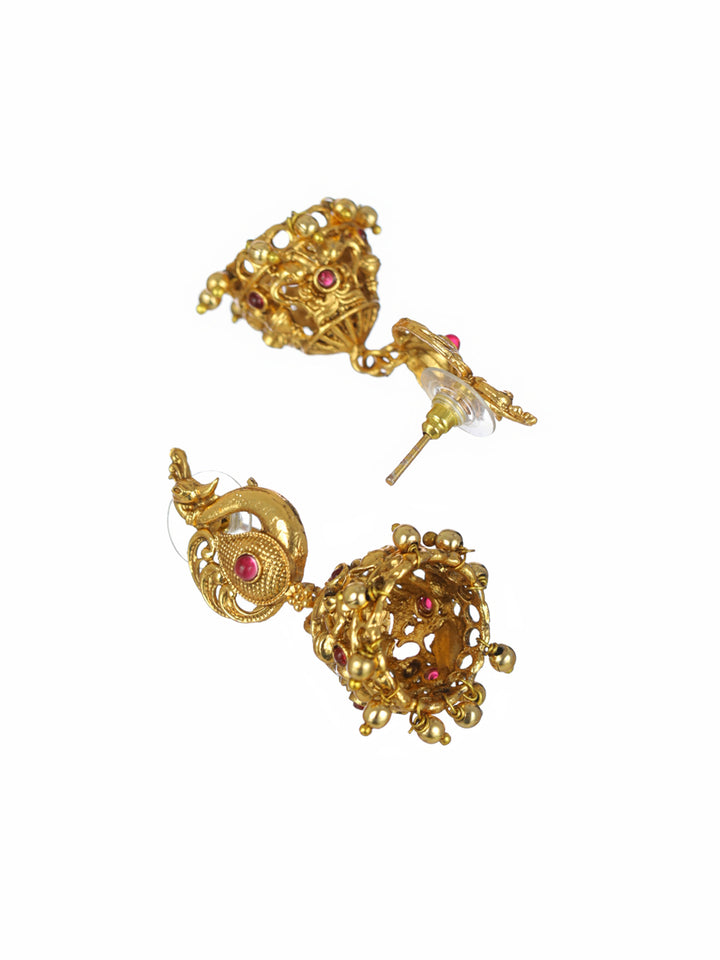 Priyaasi Pink Peacock Kemp Stones Gold-Plated Jewellery Set