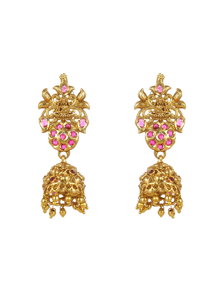 Priyaasi Pink Goddess Laxmi Kemp Stones Gold-Plated Jewellery Set