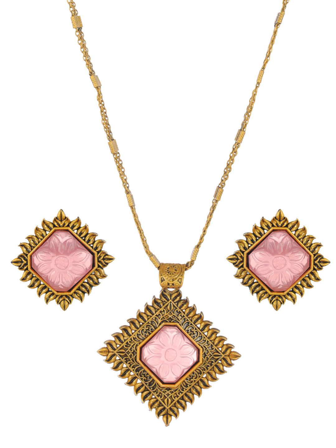 Priyaasi Pink Embossed Floral Gold-Plated Jewellery Set