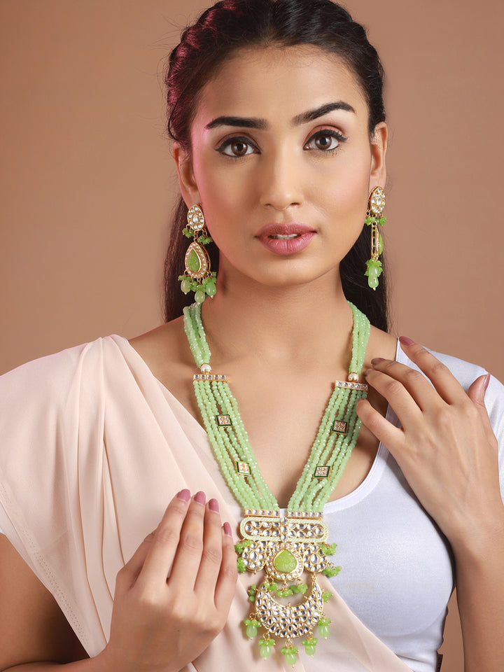 Priyaasi Green Floral Kundan Multilayer Maharani Haar Set