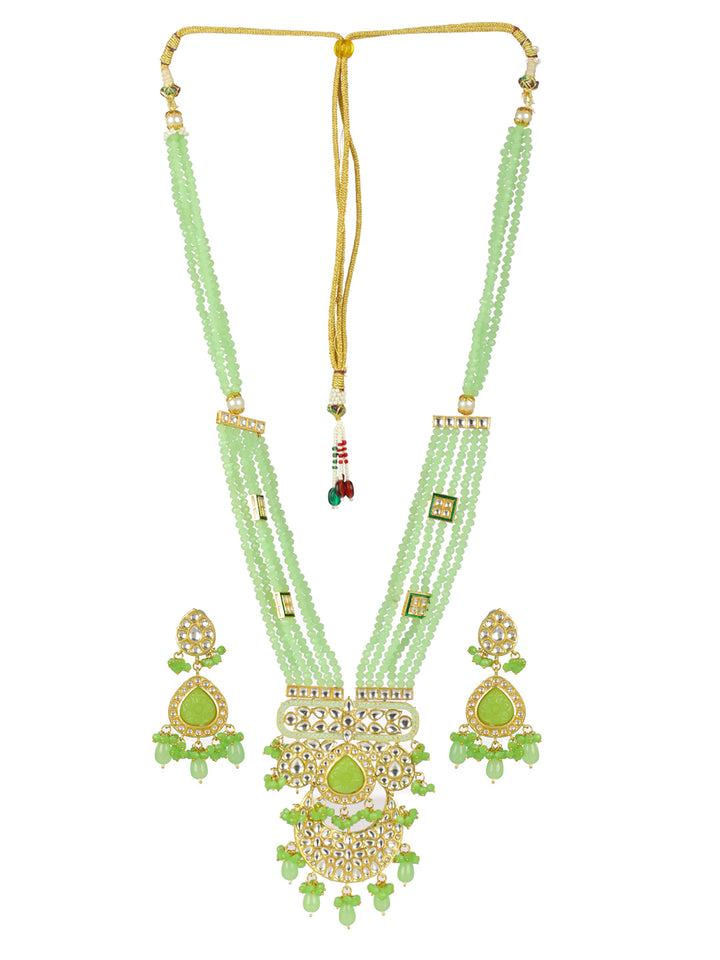 Priyaasi Green Floral Kundan Multilayer Maharani Haar Set