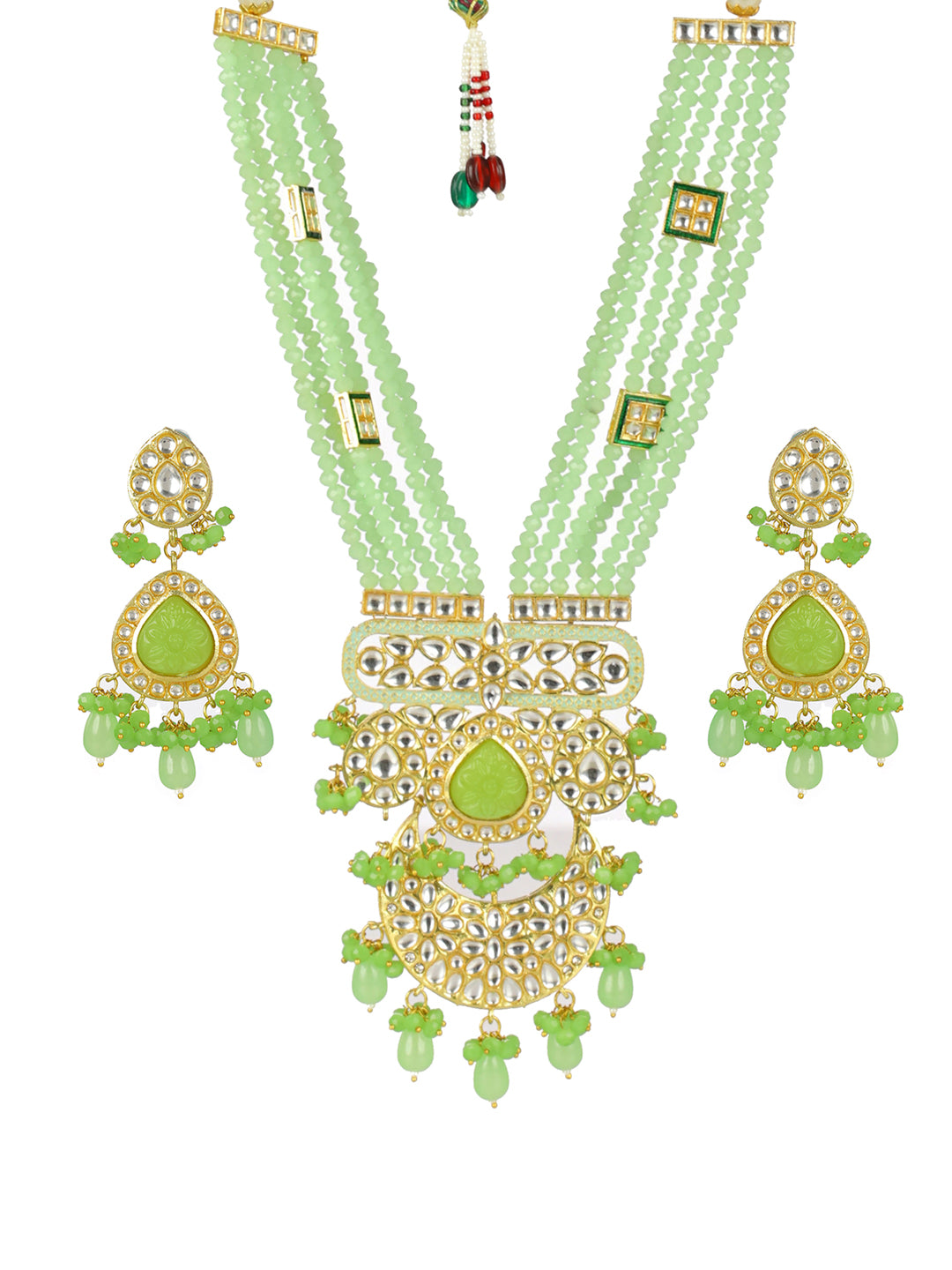 Priyaasi Green Floral Kundan Multilayer Maharani Haar Set