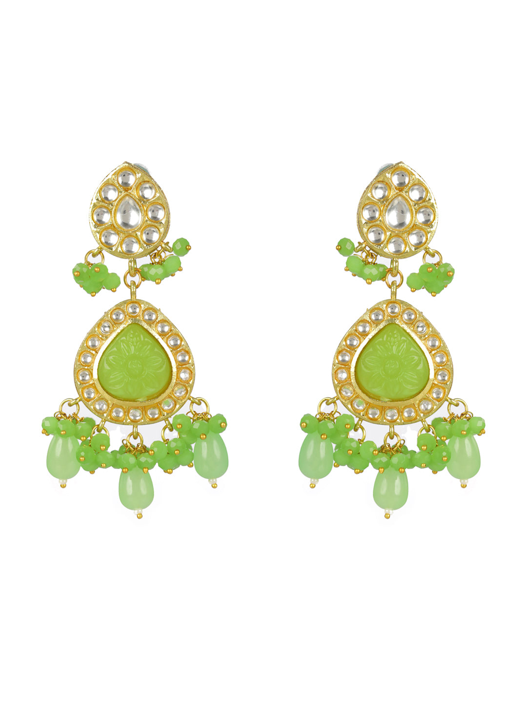 Priyaasi Green Floral Kundan Multilayer Maharani Haar Set