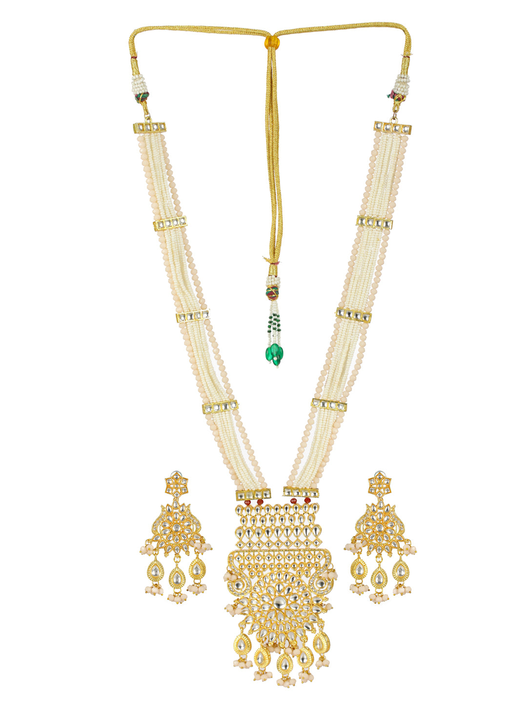 Priyaasi White Floral Kundan Multilayer Maharani Haar Set