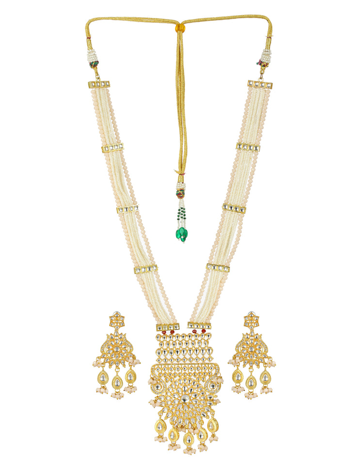 Priyaasi White Floral Kundan Multilayer Maharani Haar Set