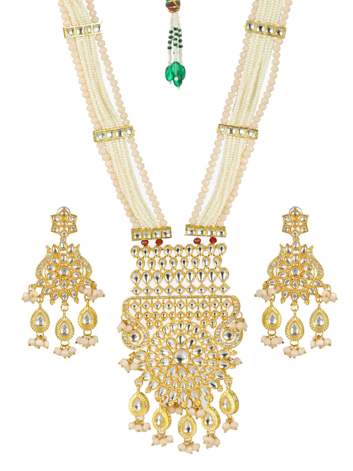 Priyaasi White Floral Kundan Multilayer Maharani Haar Set