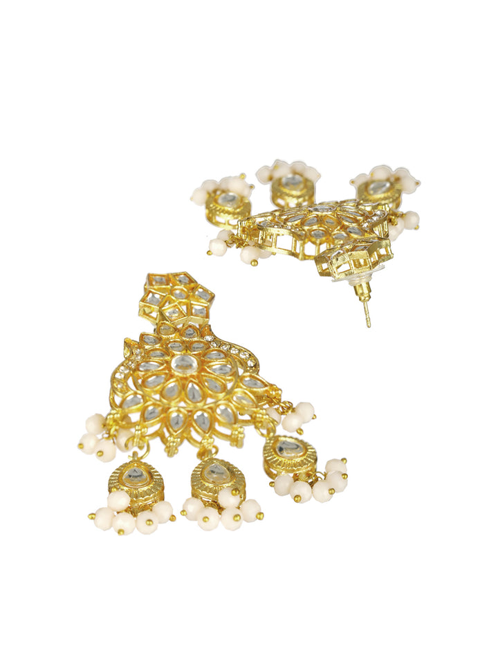 Priyaasi White Floral Kundan Multilayer Maharani Haar Set