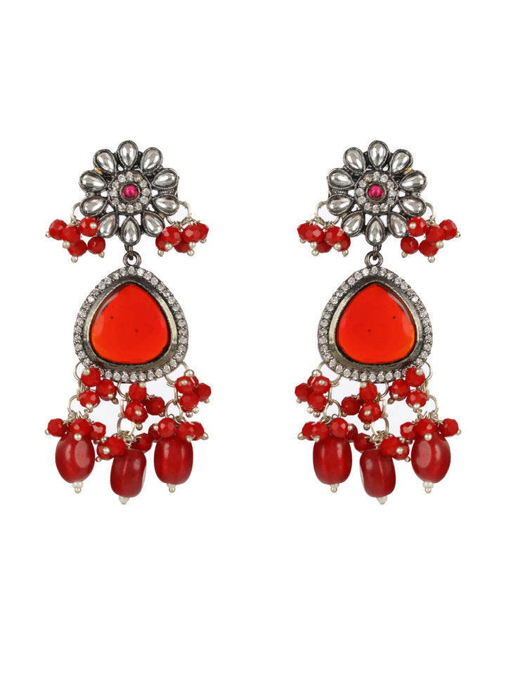 Priyaasi Red Floral Kundan Multilayer Maharani Haar Set