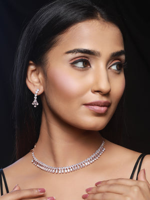 Priyaasi Round Block Drop AD Rose Gold-Plated Jewellery Set