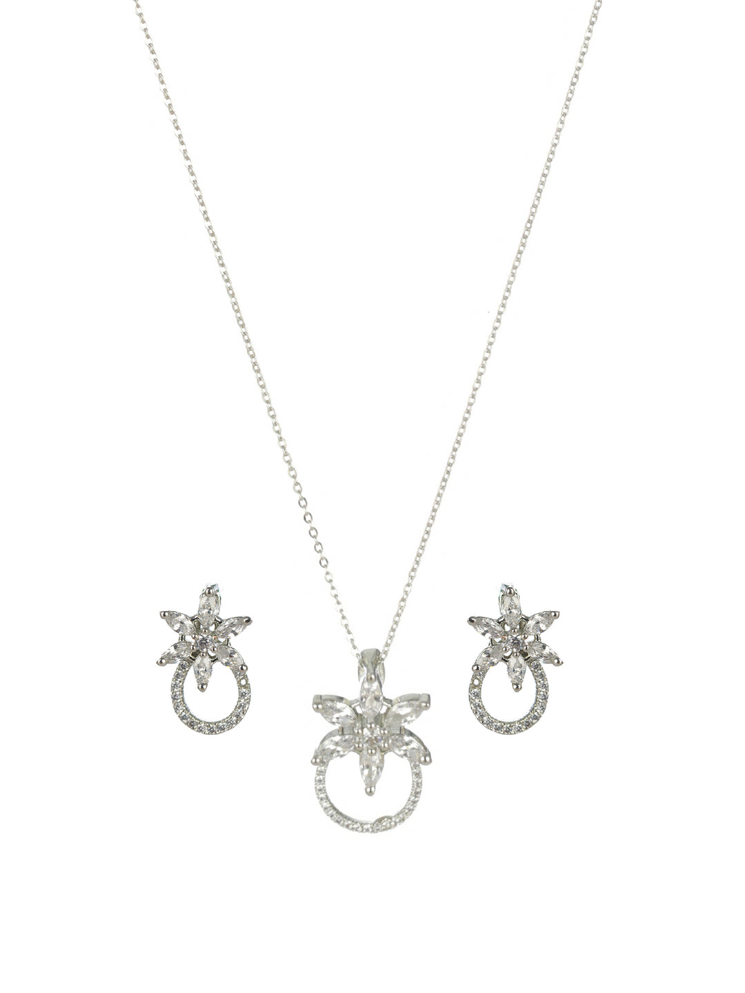 Priyaasi Floral American Diamond Silver-Plated Jewellery Set